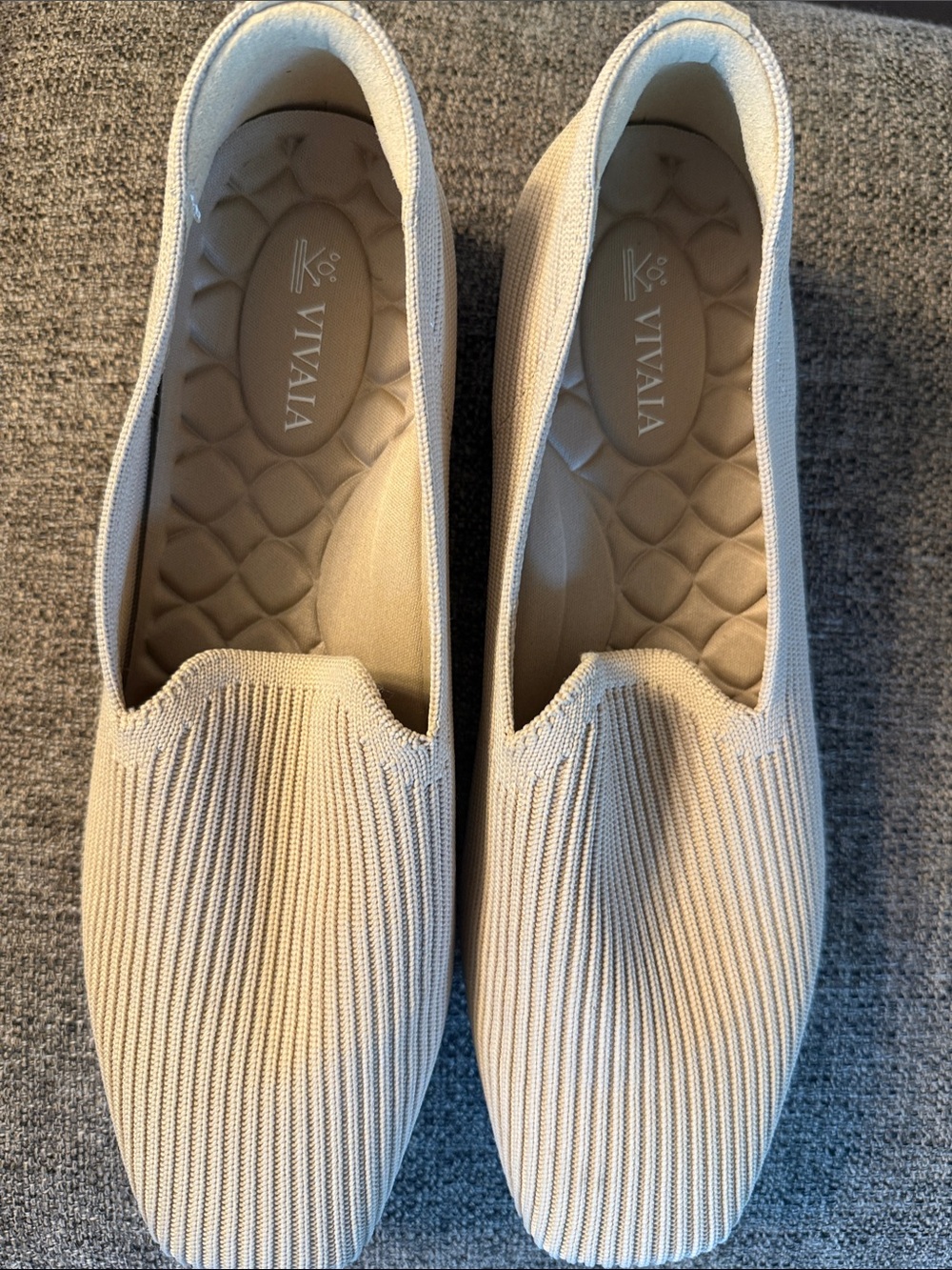 Vivaia Women's Cream Knit Slip-On Loafers